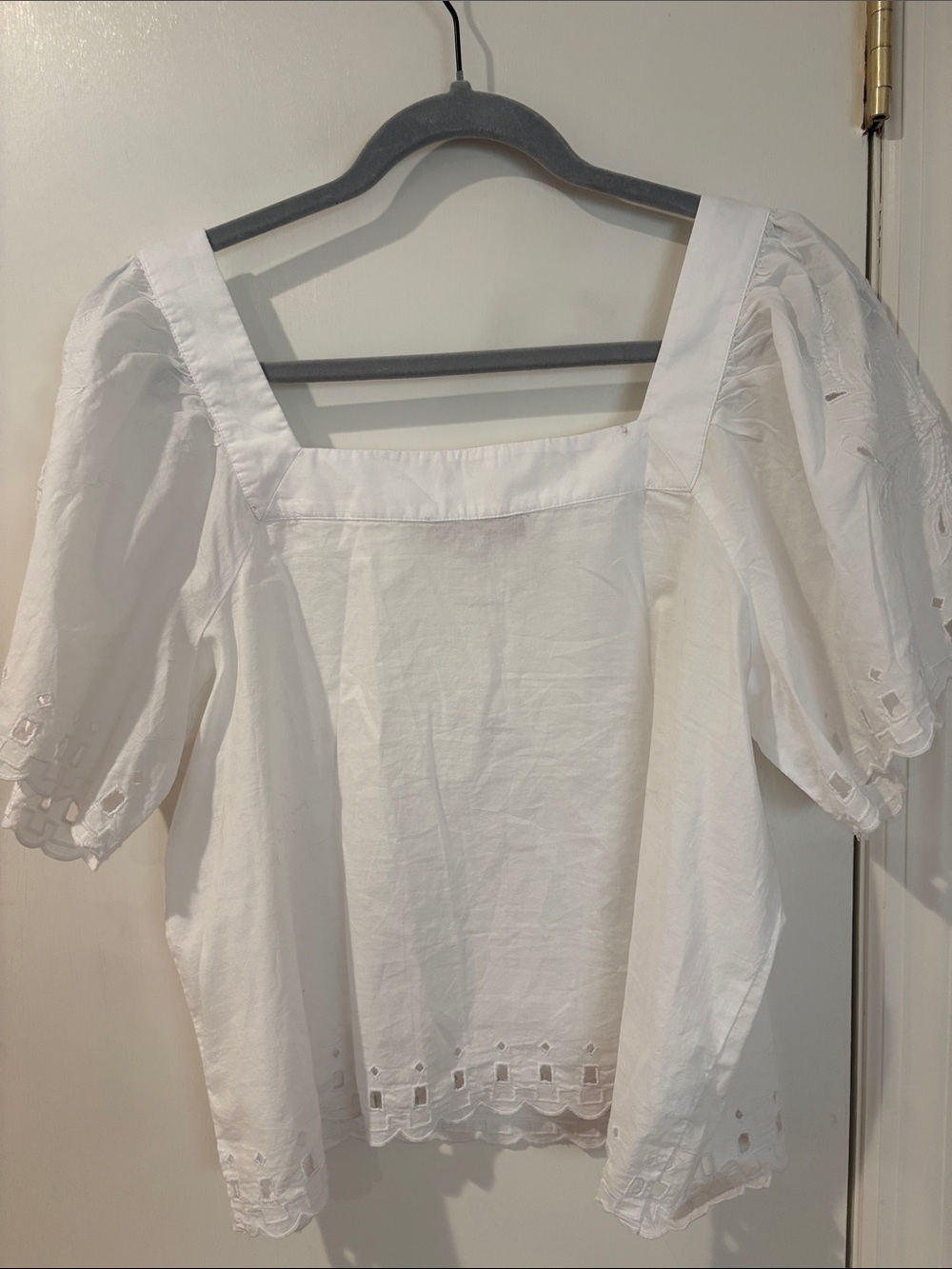 LOFT White Square-Neck Eyelet Cotton Blouse - Picture 2 of 6
